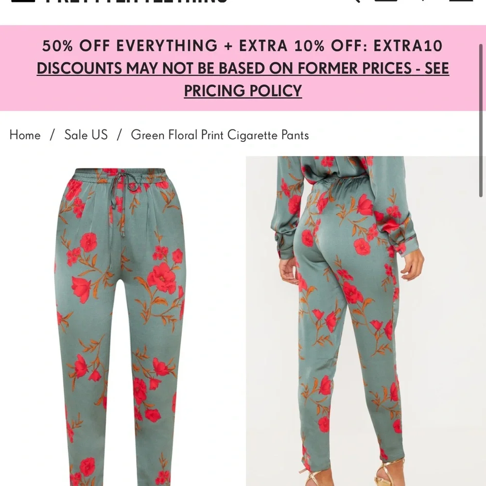 Floral cigarette pant matching blouse set - Picture 3 of 6
